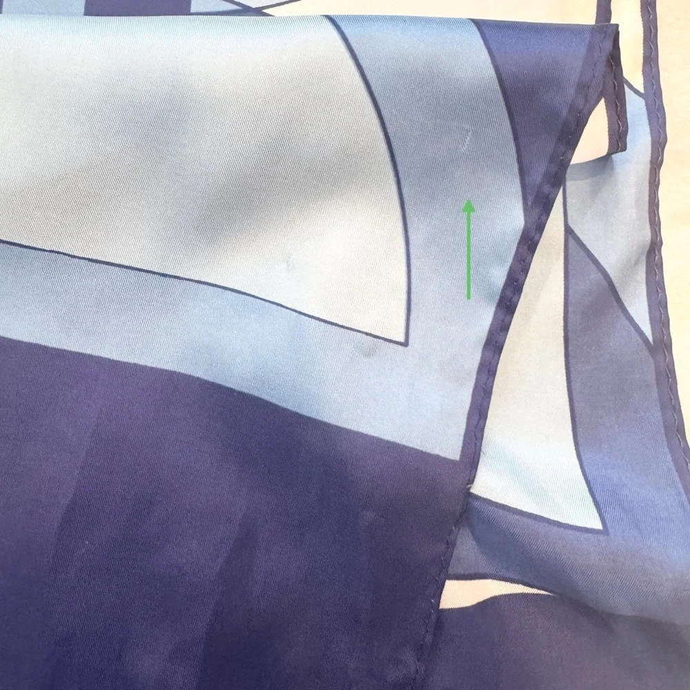 Christian Dior Vintage Silky Satin Blue Geometric Print Oblong Rectangle 44 x 14